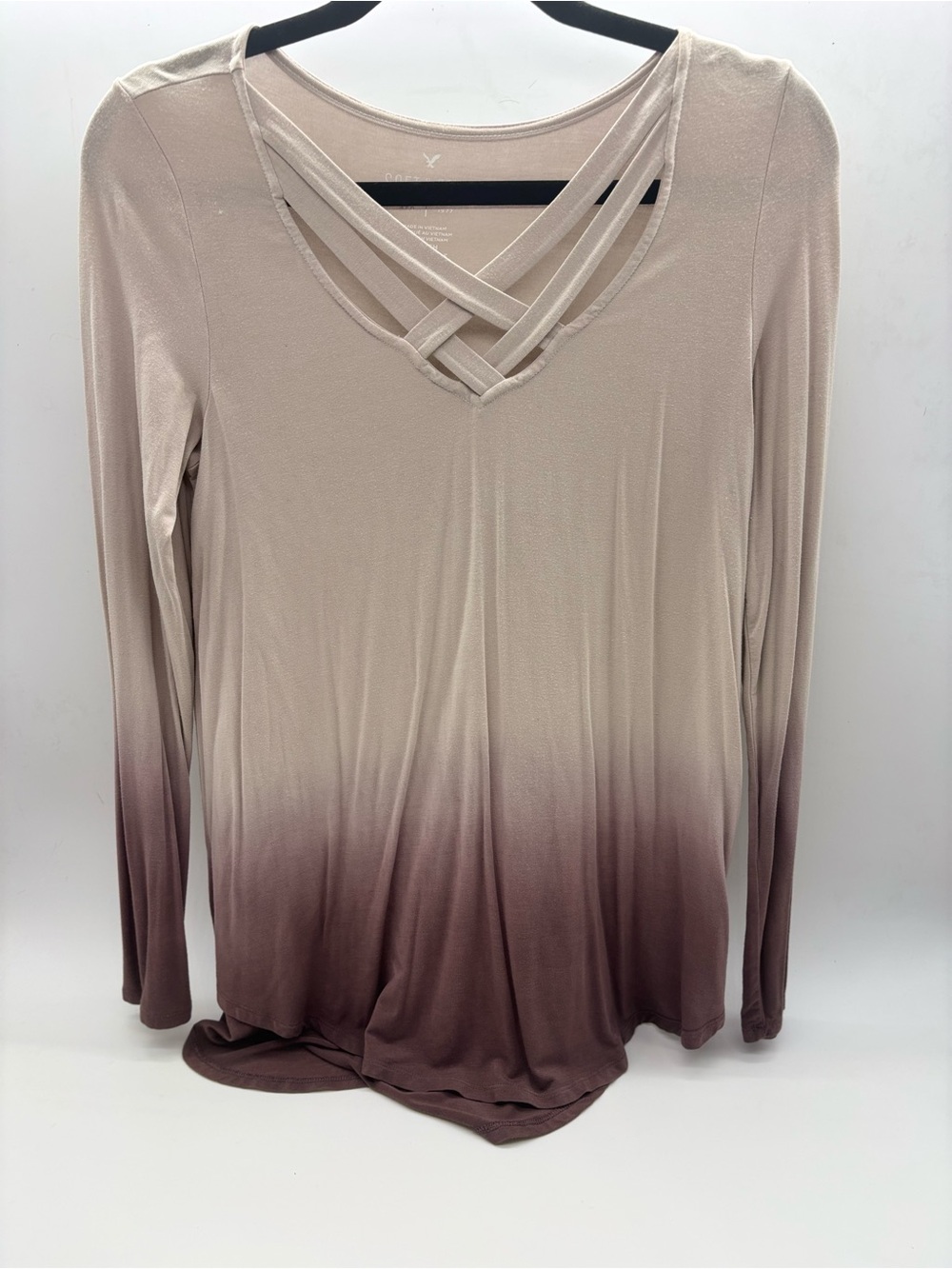 American Eagle Crisscross V-Neck Ombre Long-Sleeve Top - lavender to purple